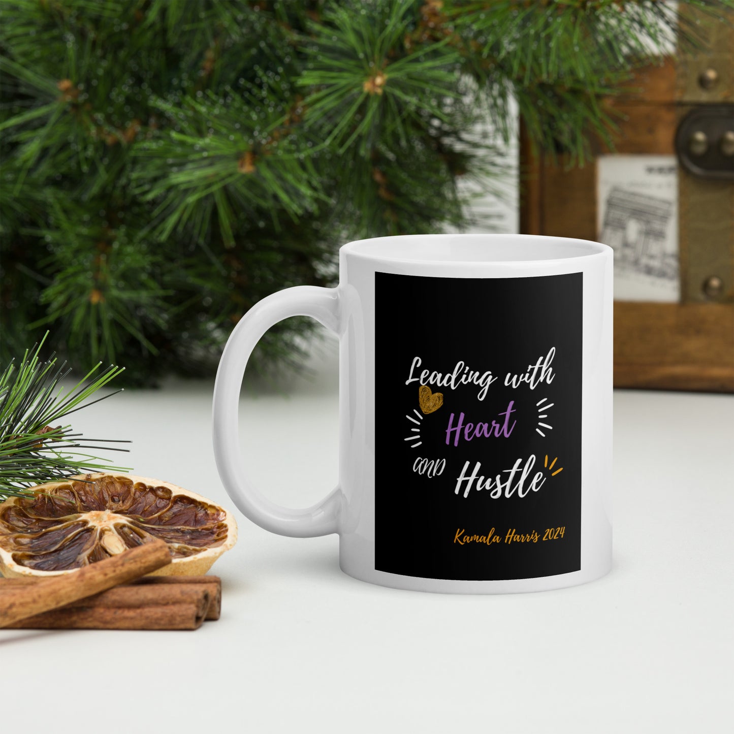 Leading With Heart and Hustle White Glossy Mug