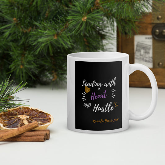 Leading With Heart and Hustle White Glossy Mug